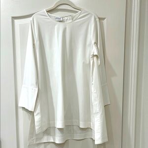 J JILL Long White Tunic Top with French Cuff Sleeves